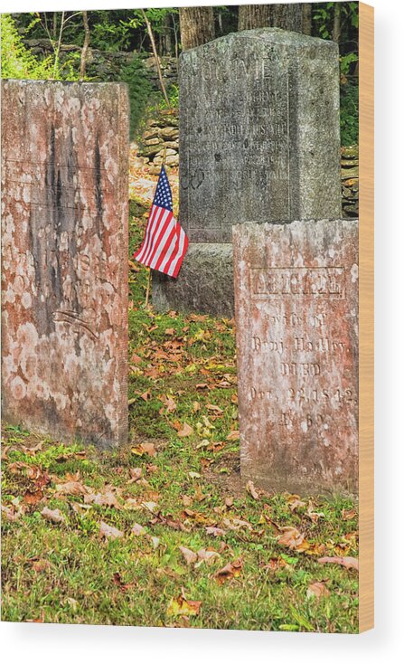 Newfane Vermont Wood Print featuring the photograph Cemetery Flag by Tom Singleton