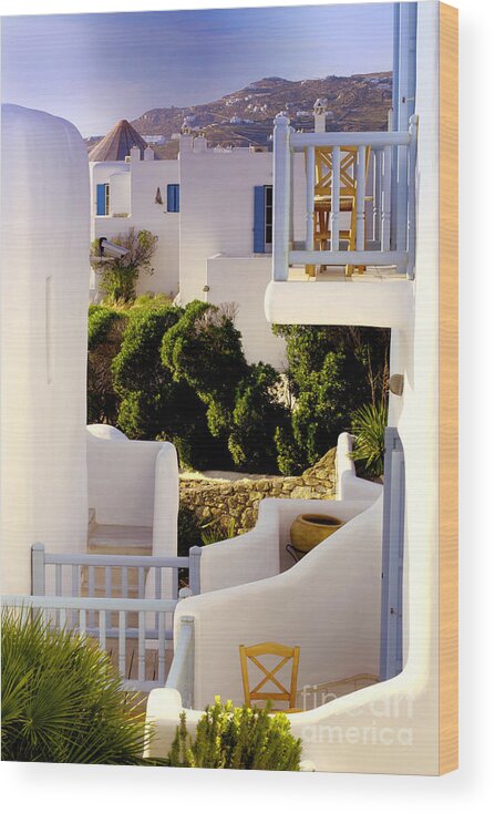 Mykonos Wood Print featuring the photograph Chair On Balcony In Mykonos by Madeline Ellis