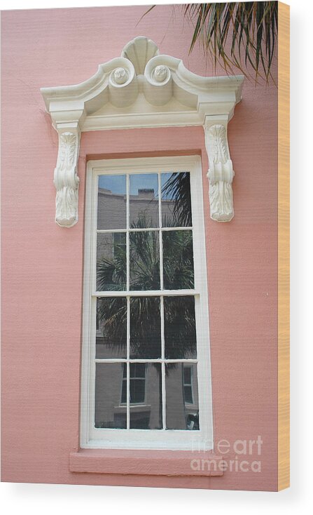 Charleston Houses Wood Print featuring the photograph Charleston Pink Coral White Architecture - Charleston Historical District Architecture - Mills House by Kathy Fornal