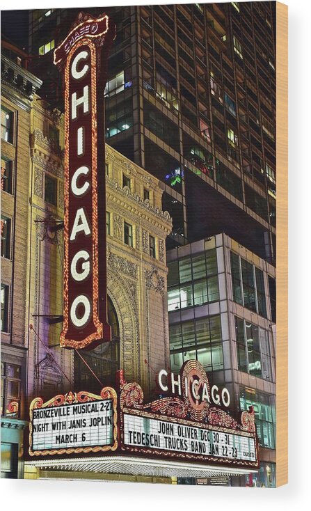 Chicago Wood Print featuring the photograph Chicago Theater Close Up by Frozen in Time Fine Art Photography
