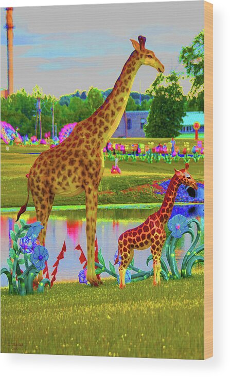 New York State Chinese Lantern Festival Wood Print featuring the digital art Chinese Giraffe by David Stasiak