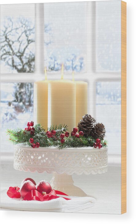 Christmas Wood Print featuring the photograph Christmas Candles Display by Amanda Elwell