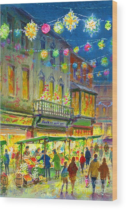 Christmas Market Wood Print featuring the painting Christmas Market by Stanley Cooke