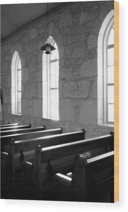 Black And White Wood Print featuring the photograph Church Pews black and white by Jill Reger