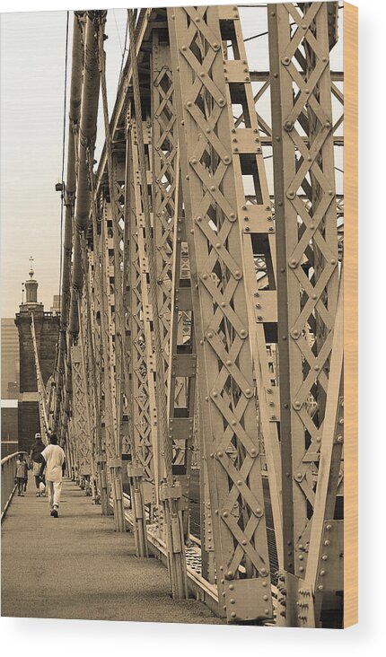 Arches Wood Print featuring the photograph Cincinnati - Roebling Bridge 3 Sepia by Frank Romeo