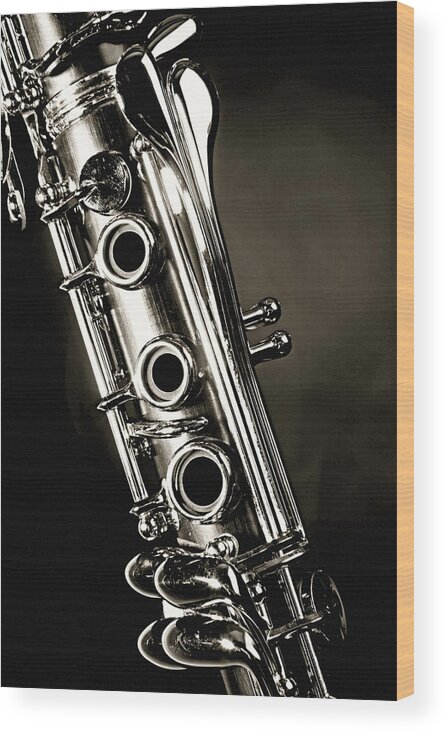 Clarinet Wood Print featuring the photograph Clarinet Isolated in Black and White by M K Miller
