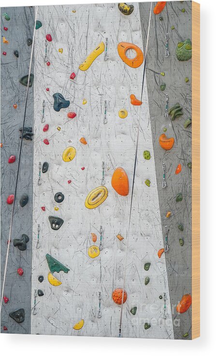 Abundance Wood Print featuring the photograph Climbing Wall Showing a Wide Variety of Handholds by Bryan Mullennix