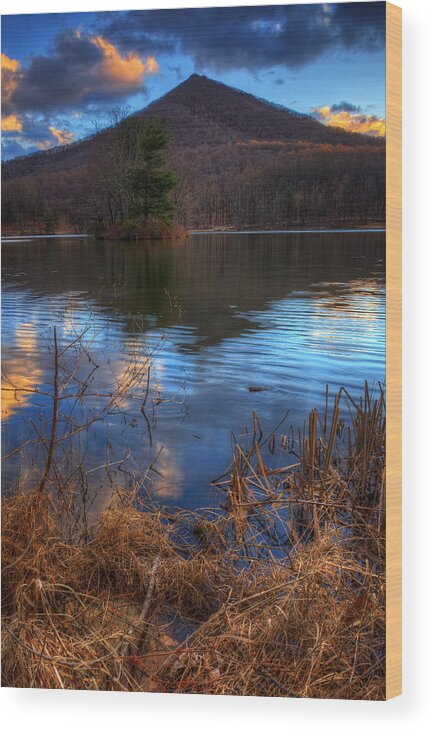 Peaks Of Otter Wood Print featuring the photograph Clouds on Abbott Lake by Steve Hurt