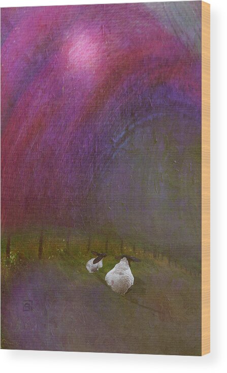 Sheep Wood Print featuring the digital art Cloudy Day Sheep by Jean Moore