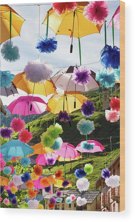 Umbrella Wood Print featuring the photograph Colored umbrellas # I by Paul MAURICE