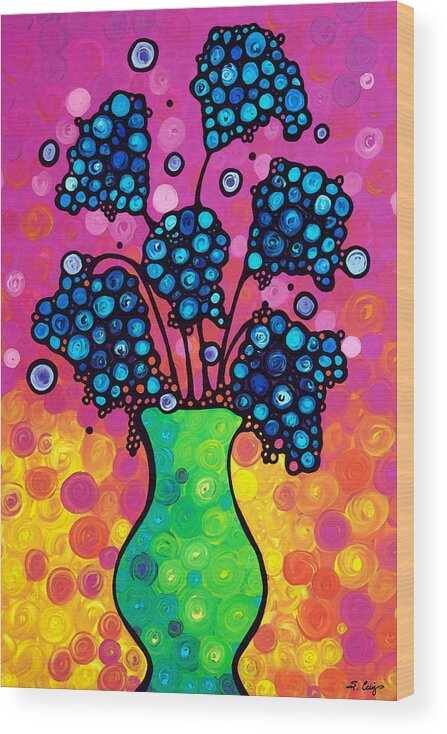 Flower Wood Print featuring the painting Colorful Flower Bouquet by Sharon Cummings by Sharon Cummings