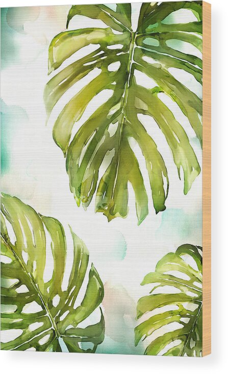 Watercolor Wood Print featuring the painting Colorful Palm by Mauro DeVereaux