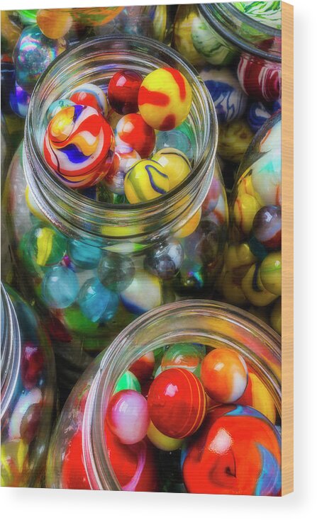 Jar Wood Print featuring the photograph Colorful Toy Marbles by Garry Gay