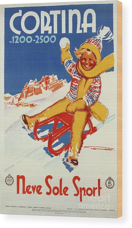 Vintage Wood Print featuring the digital art Cortina snow sun winter sport by Heidi De Leeuw