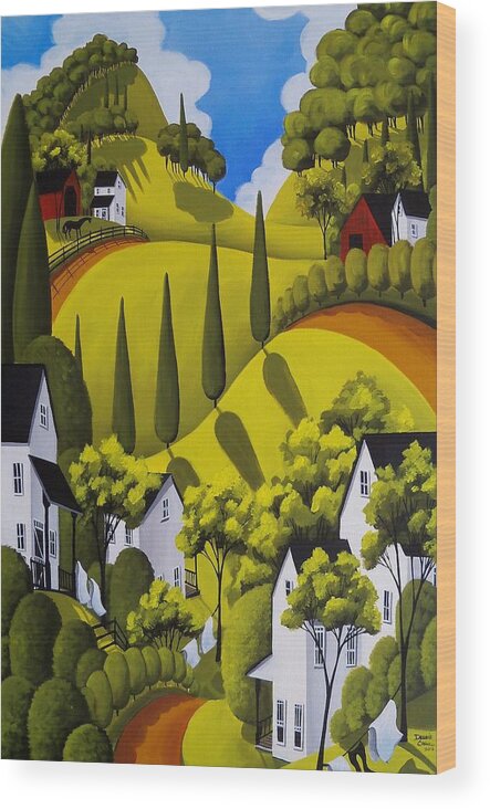 Farm Wood Print featuring the painting Country Wash - countryside landscape by Debbie Criswell