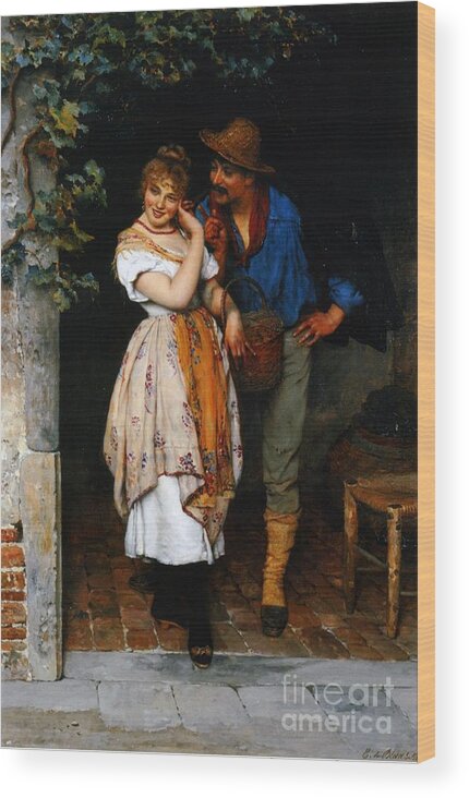 Couple Wood Print featuring the painting Couple Courting, 1887 by Eugen von Blaas by Eugen von Blaas