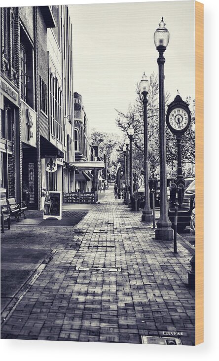 Court Street Wood Print featuring the mixed media Court Street Clock Florence Alabama by Lesa Fine