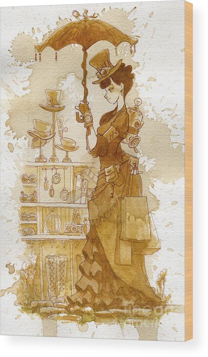 Steampunk Wood Print featuring the painting Couture by Brian Kesinger