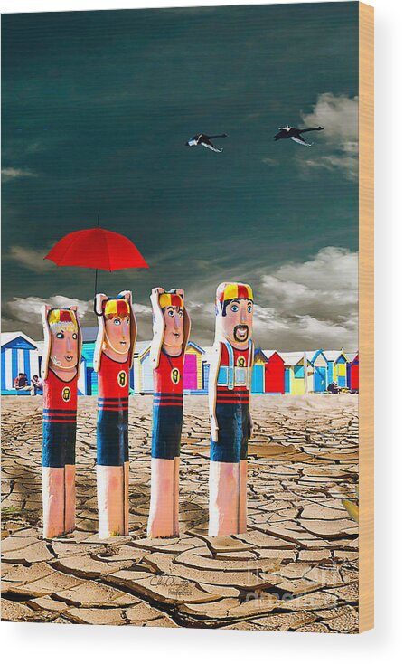Weird Wood Print featuring the digital art Cracked V - The Life Guards by Chris Armytage