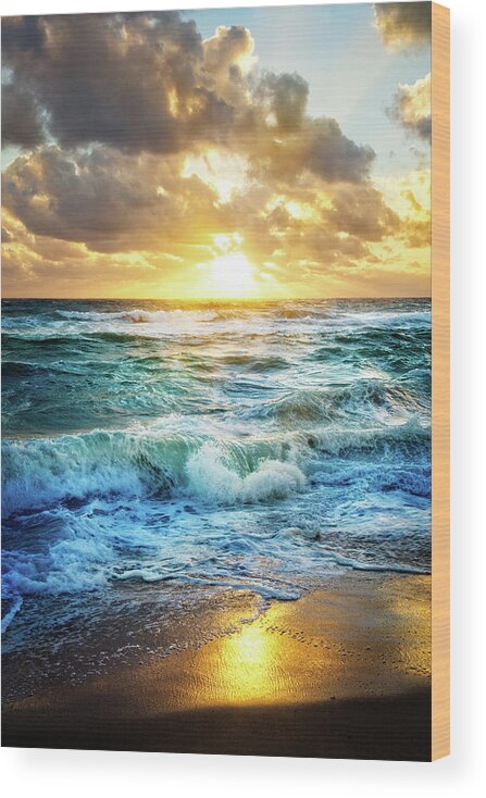 Clouds Wood Print featuring the photograph Crashing Waves Into Shore by Debra and Dave Vanderlaan