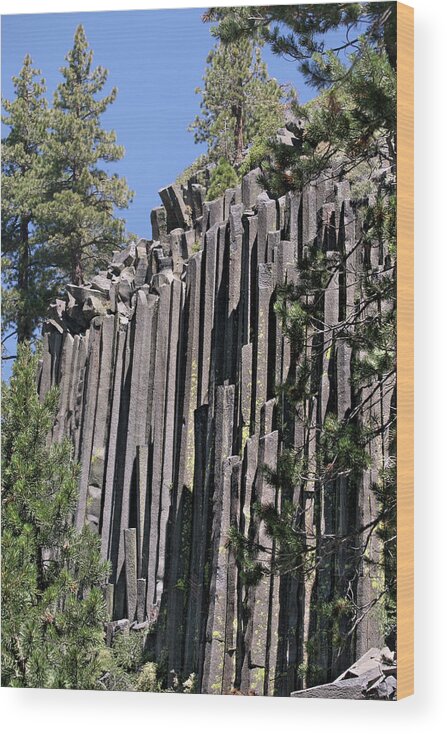 Devils Postpile Wood Print featuring the photograph Devils Postpile National Monument - Mammoth Lakes - east California by Alexandra Till