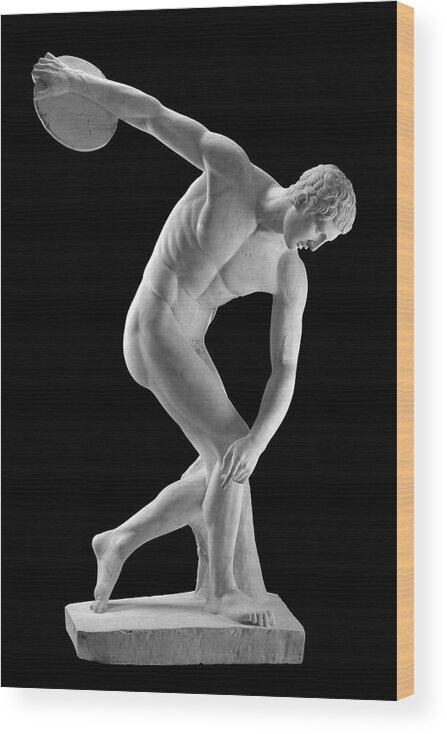 Discobolus Wood Print featuring the photograph Discobolus of Myron Discus Thrower Statue by Kathy Anselmo