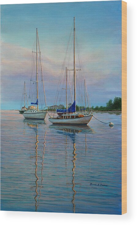 Marine Art Wood Print featuring the painting Dock n Dine by Bruce Dumas