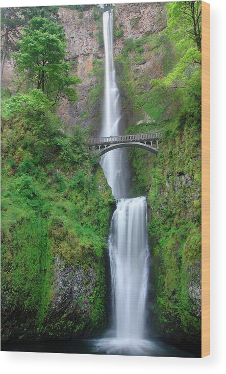 Multnomah Wood Print featuring the photograph Double Falls w/Bridge by Ted Keller