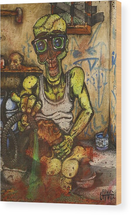 Horror Wood Print featuring the painting Dr Acid by Sam Hane