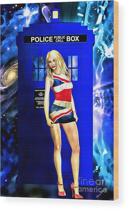 Dr. Who Wood Print featuring the mixed media Doctor Who - Tardis and Rose Tyler by Alicia Hollinger