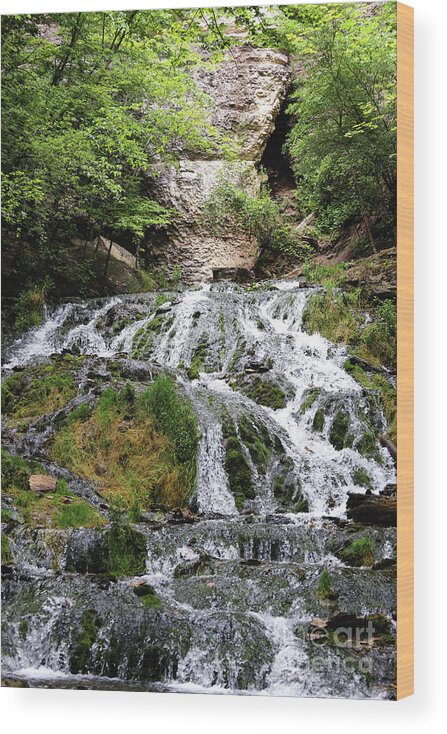 Dunning's Spring Wood Print featuring the photograph Dunning's Springs Waterfall Decorah Iowa by Kari Yearous