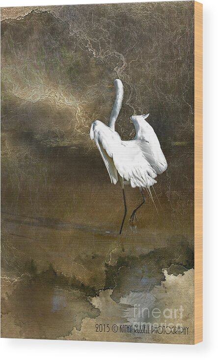 Egret Wood Print featuring the photograph Egret in Brown by Kathy Russell