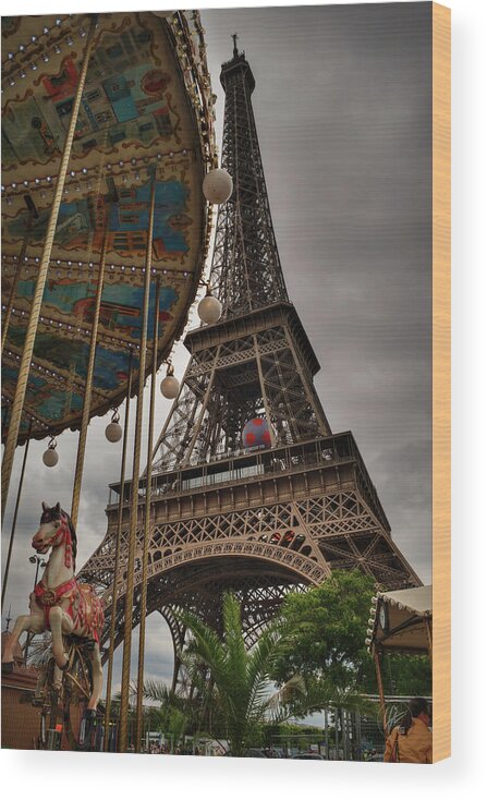 Paris Wood Print featuring the photograph Eiffel Tower Carousel 001 by Lance Vaughn