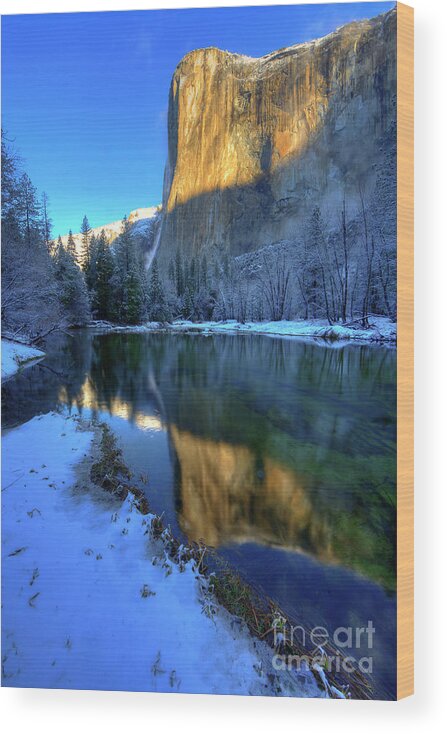 Yosemite National Park Wood Print featuring the photograph El Capitan Winter Yosemite National Park by Wayne Moran