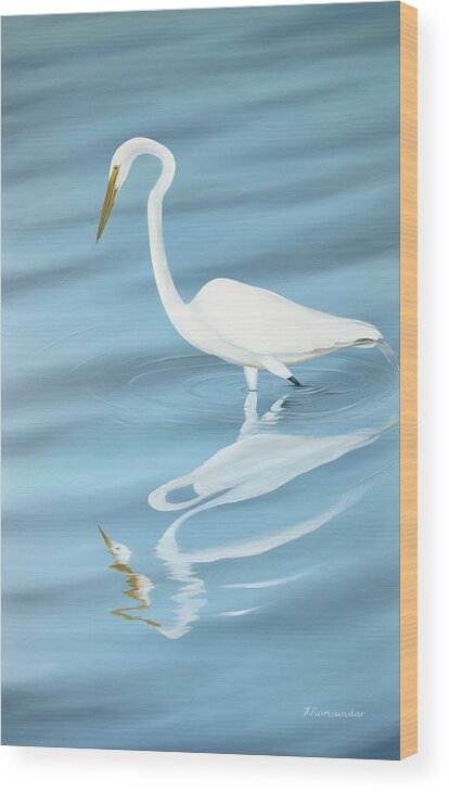 Bird Wood Print featuring the painting Elegant Egret by Torrence Ramsundar