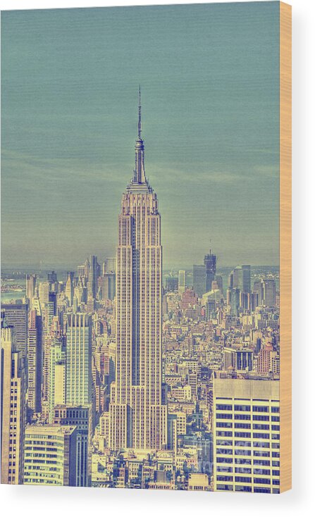 City; View; Empire State Building; Place; Architecture; Big Apple; Building; City; Skyline; Horizon; New York City; New York; America; United States; Tower; Usa; Tall; Hudson; River; Sky; Manhattan; Landmark Wood Print featuring the photograph Empire State by Margie Hurwich