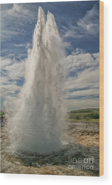 Strokkur Wood Print featuring the photograph Erupting geyser in Iceland by Patricia Hofmeester