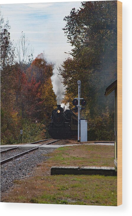 #jefffolger Wood Print featuring the photograph Essex steam train coming into fall colors by Jeff Folger