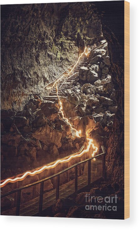 Usa Wood Print featuring the photograph Exploring Lava Tube at Newberry National Volcanic Monument in Or by Bryan Mullennix