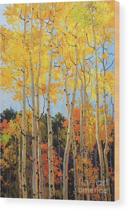 Nature Wood Print featuring the painting Fall Aspen Santa Fe by Gary Kim