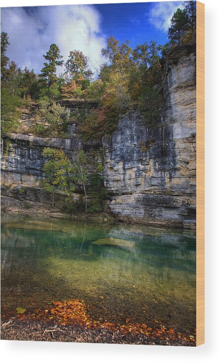 Hdr Wood Print featuring the photograph Fall Bluff at Ozark Campground by Michael Dougherty