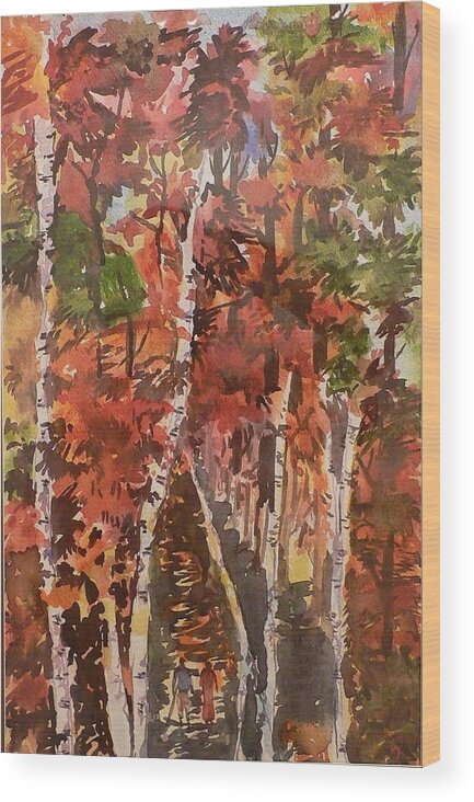 Trees Wood Print featuring the painting Fall colors by Geeta Yerra