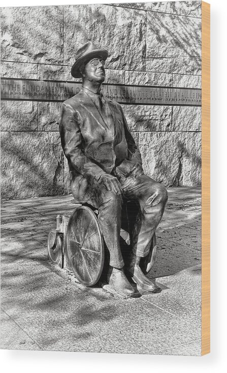 Fdr Wood Print featuring the photograph FDR Memorial Sculpture in Wheelchair by Olivier Le Queinec