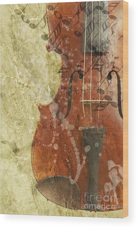 Concepts Wood Print featuring the digital art Fiddle In Grunge Style by Michal Boubin