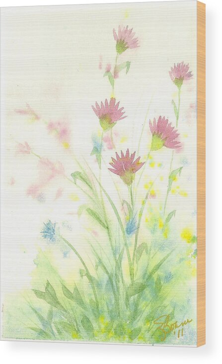 Flowers Wood Print featuring the painting Field of Pink by Elise Boam