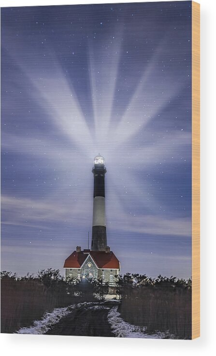 Fire Island Light Wood Print featuring the photograph Fire Island Lighthouse Twilight by Susan Candelario