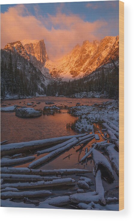 Colorado Wood Print featuring the photograph First Snow at Dream Lake by Dustin LeFevre