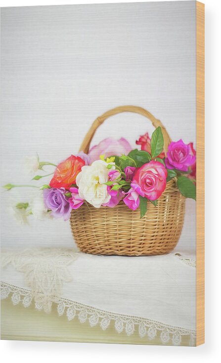 Roses Wood Print featuring the photograph First Spring Garden Roses by Susan Gary