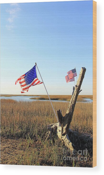 Flags Near Tybee Wood Print featuring the photograph Flags Near Tybee by Jennifer Robin