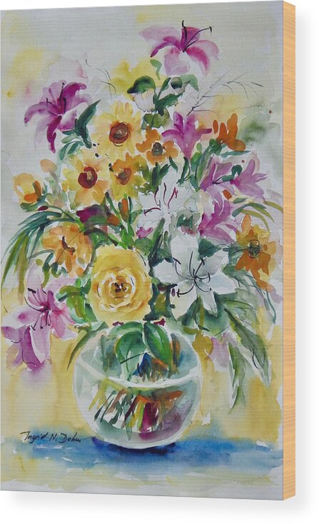 Flowers Wood Print featuring the painting Floral Still Life Yellow Rose by Ingrid Dohm